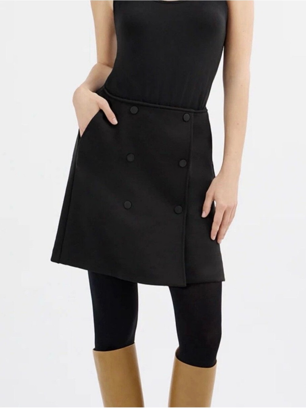 Cabi Admiral Skirt Black Double Breasted Ponte Knit Mini Skirt Buttons Size 10